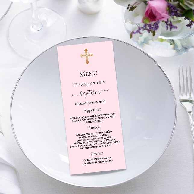 Baptism girl pink pastels menu card (Creator Uploaded)