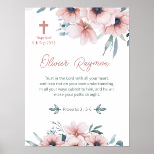 Baptism Girl Pretty Pink Flowers Poster