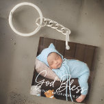 Baptism God Bless Simple Elegant Modern Baby Photo Key Ring<br><div class="desc">This simple and modern design is composed of serif typography and add custom photos,  add baby's name and month and year of baptism</div>