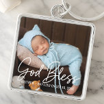 Baptism God Bless Simple Elegant Modern Baby Photo Key Ring<br><div class="desc">This simple and modern design is composed of serif typography and add custom photos,  add baby's name and month and year of baptism</div>