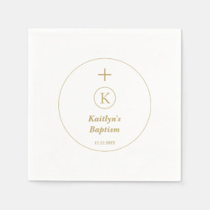 Baptism Gold White Monogram Initials Elegant Cool Napkin