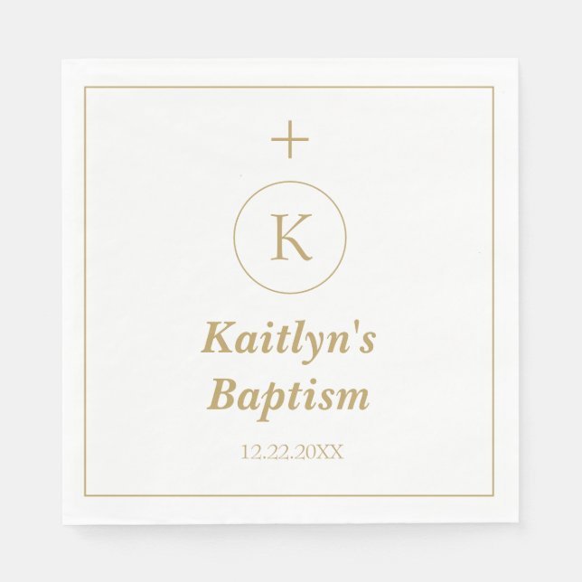 Baptism Gold White Monogram Initials Elegant Cute Napkin (Front)