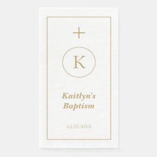 Baptism Gold White Monogram Initials Elegant Cute Napkin