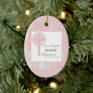 Baptism Granddaughter Pink Lace Personalised Ceramic Ornament