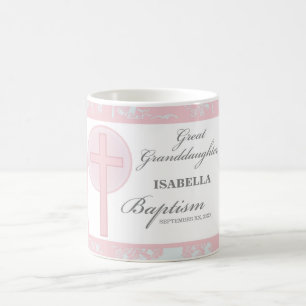 Baptism Great Granddaughter Pink Lace Personalised Coffee Mug