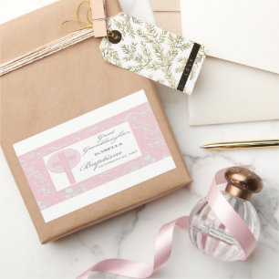 Baptism Great Granddaughter Pink Lace Personalised Rectangular Sticker