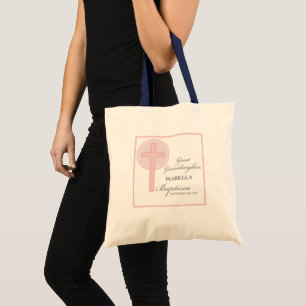 Baptism Great Granddaughter Pink Lace Personalised Tote Bag
