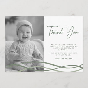 Baptism Green Waves Photo Thank You Card
