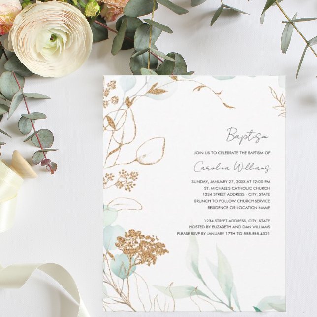 Baptism Greenery and Golden Invitation (Creator Uploaded)