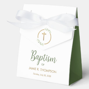 Baptism Greenery Foliage Wreath Gold cross custom Favour Box