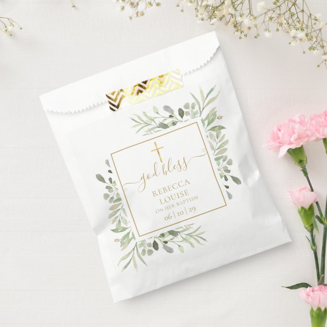 Baptism Greenery Gold Script Favour Bag (Sealed)