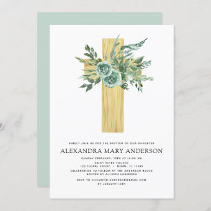 Baptism Greenery Sage Eucalyptus Wooden Cross Invitation