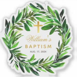 Baptism Greenery Wreath Faux Gold Cross Script