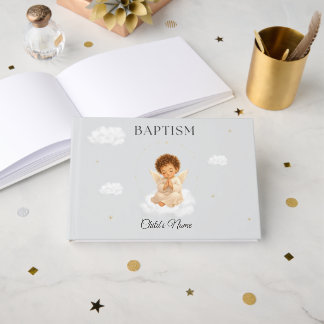 Baptism Guest Book for Boy with Angel Personalized
