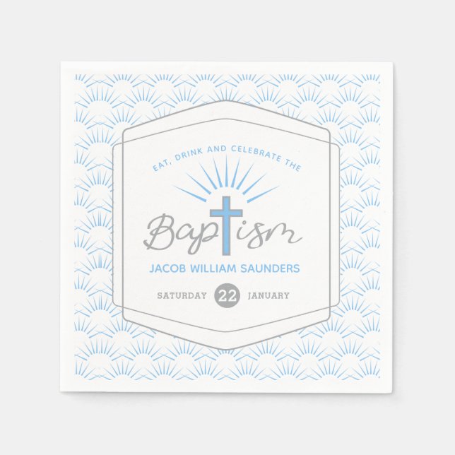 Baptism halo and cross custom blue grey napkin (Front)