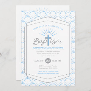 Baptism halo and cross custom photo blue invitation