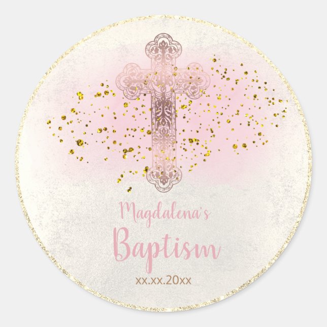 Baptism holy cross classic round sticker (Front)