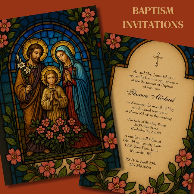 Baptism Holy Family Gold Stained Glass Invitation (Creator Uploaded)