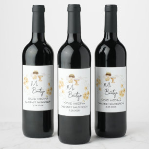 Baptism In Spanish Customisable Watercolor Angel  Wine Label