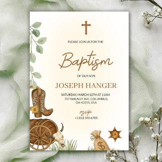 Baptism invitation card with a rustic theme 