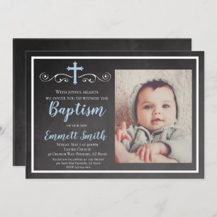 Baptism Invitation, Chalkboard, Boy, Baptism, Blue Invitation
