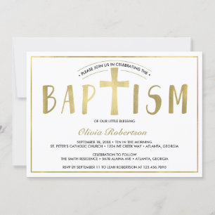 Baptism Invitation, Contemporary, Faux Gold Invitation