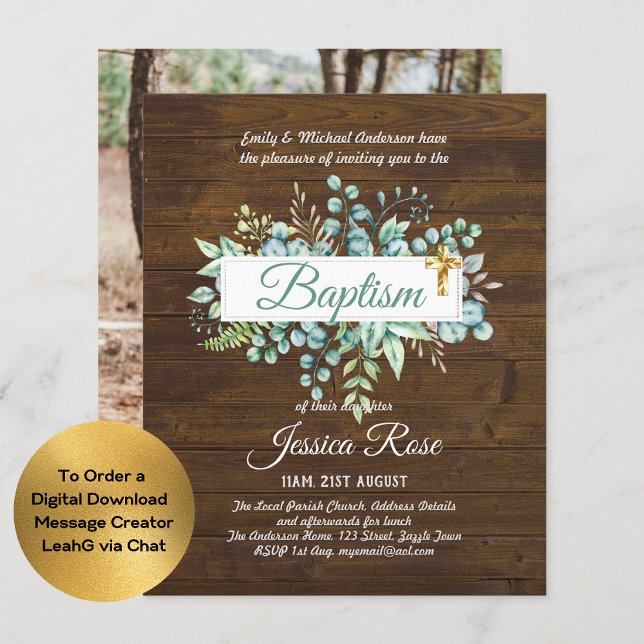 Baptism Invitation Eucalyptus Greenery BUDGET (Creator Uploaded)