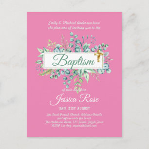 Baptism Invitation Eucalyptus Greenery BUDGET Postcard
