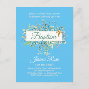 Baptism Invitation Eucalyptus Greenery BUDGET Postcard