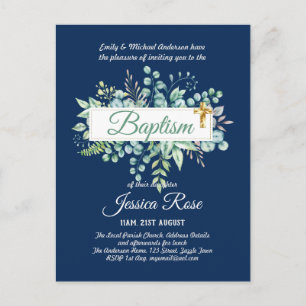 Baptism Invitation Eucalyptus Greenery BUDGET Postcard