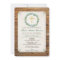 Baptism invitation. Green wreath rustic wood