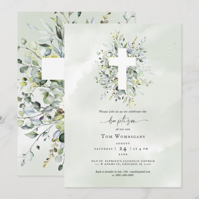 Baptism Invitation Greenery (Front/Back)