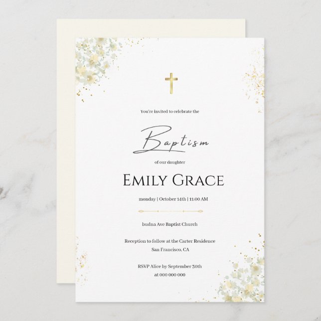  Baptism Invitation Template Invite Christening (Front/Back)