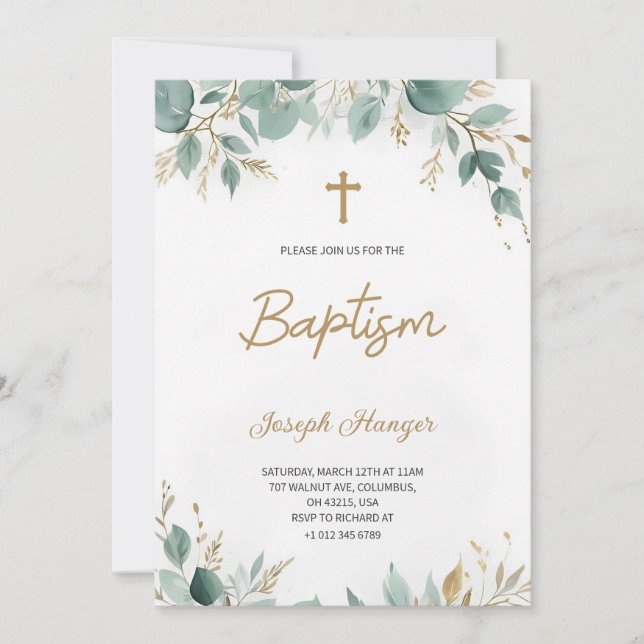 baptism invitation with elegant floral  (Front)