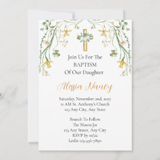 Baptism Invitation with Flowers and Greenery