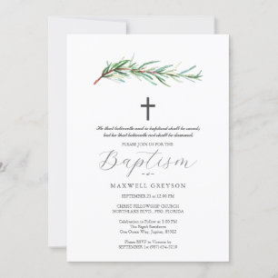Baptism Invitations Botanical Rosemary 