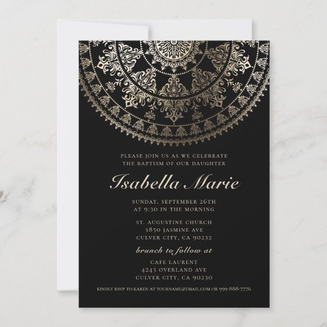 Baptism Invitations | Elegant Gold Foil Mandala (Front)