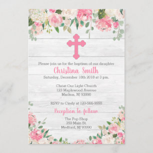 Baptism Invitations for a Girl - Watercolor Flower