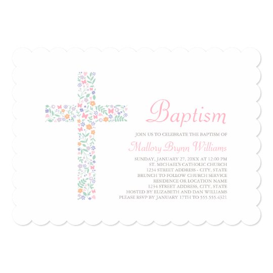 Baptism Invitations for Baby Girl | Floral Cross