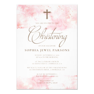 Baptism Invitations | Pink Splash & Gold Glitter