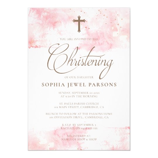 rose gold christening invitations