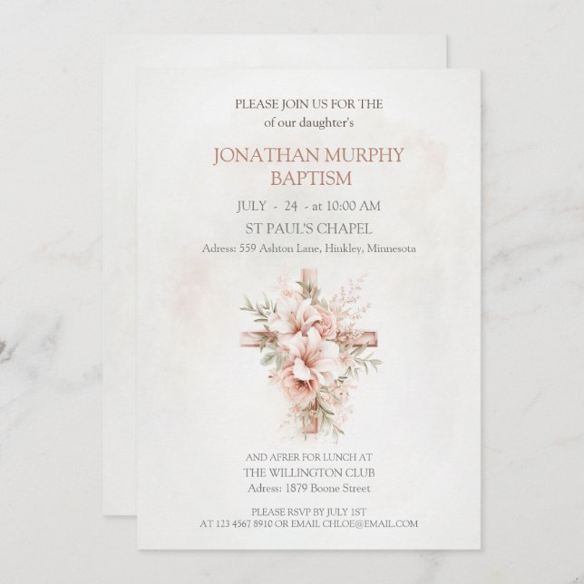 Baptism Invitations with Elegant Illustrations  (Front/Back)