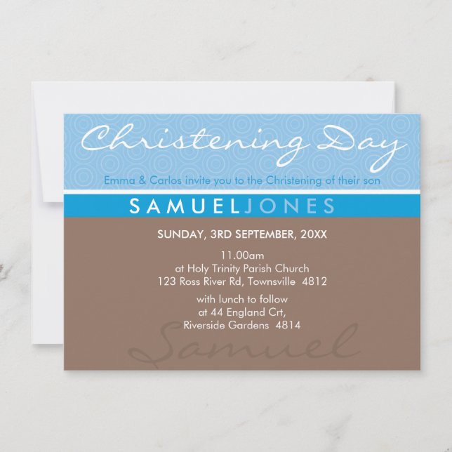 BAPTISM INVITE modern simple groovy blue mocha (Front)
