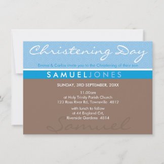 BAPTISM INVITE modern simple groovy blue mocha