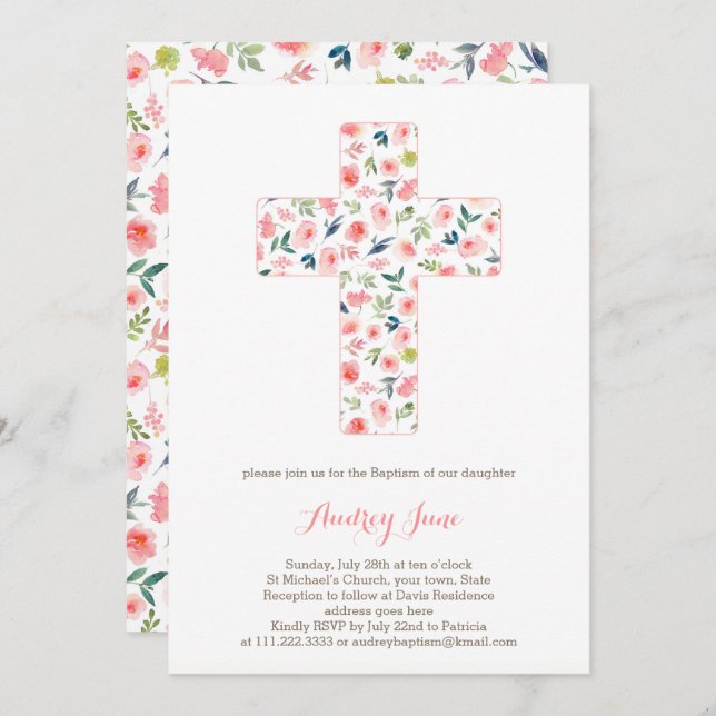 Baptism invites, Girl Christening invitations (Front/Back)