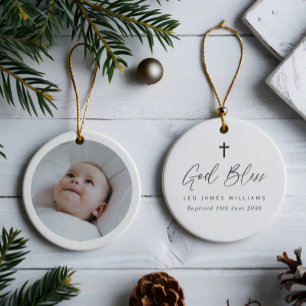 Baptism Keepsake Round Photo  Ceramic Ornament