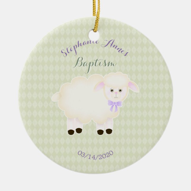 Baptism Lamb Ceramic Ornament (Front)