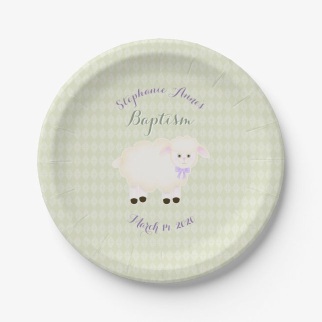 Baptism Lamb Paper Plate (Front)