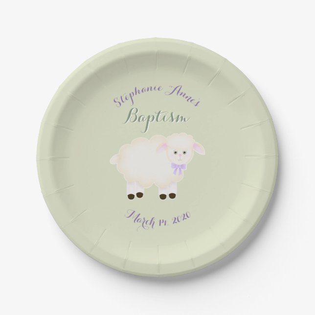 Baptism Lamb Paper Plate (Front)