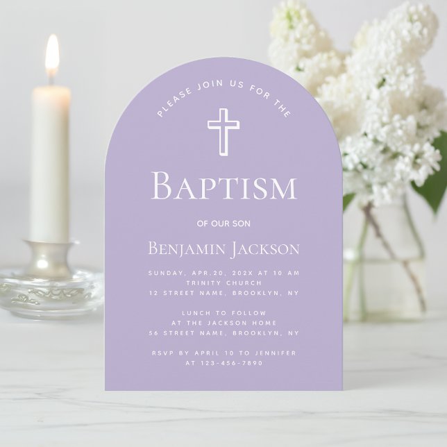 Baptism Lavender Arch Simple Religious Christening Invitation (Creator Uploaded)